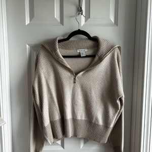 Rachel Zoe Neutral Knit Half-Zip Cowl Sweater - Taupe
